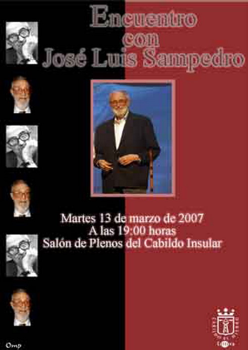Cartel anunciador del Encuentro con el escritor José Luis Sampedro en El Hierro.